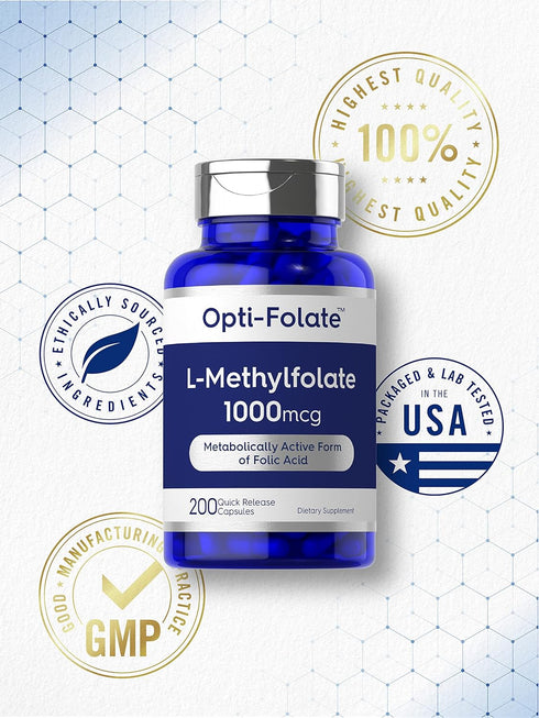 Carlyle L Methylfolate 1000mcg, 200 Capsules, Non-GMO, Gluten Free, Optimized and Activated
