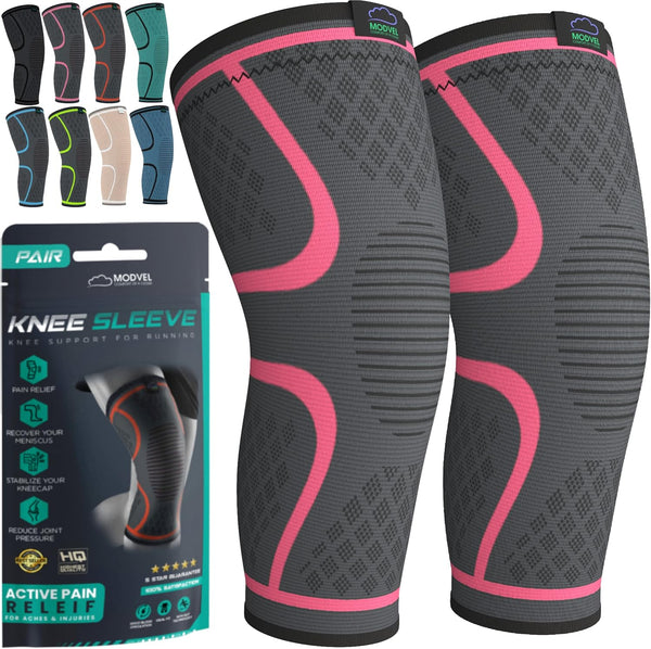 Modvel 2 Pack Knee Brace for Men & Women, Compression Sleeve for Knee Pain Relief, Sports Support