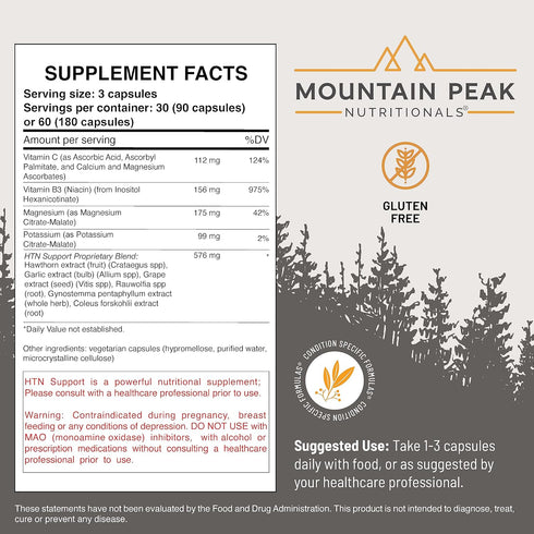 Mountain Peak Nutritionals HTN Support Organ Supplement for Healthy Blood Pressure & Cardiovascular System, 90 Capsules