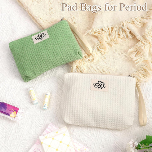 SIDESUGAR Waffle Canvas Period Pouch First Period Kit Bag Small Discreet Menstrual Cup Pad Pouch Cute Sanitary Napkin