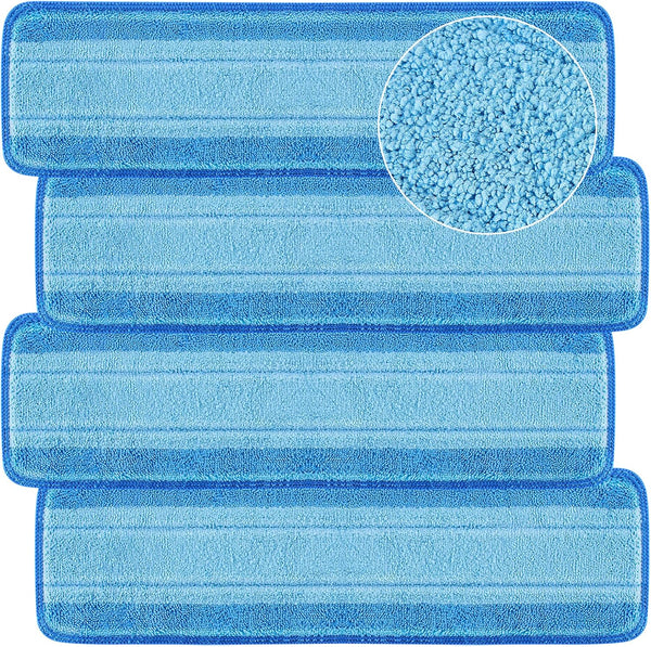 4 PCS Replacement Mop Pads, Microfiber Cleaning Mop Compatible with Bona Mop, Washable & Reusable, 18 Inch, Blue