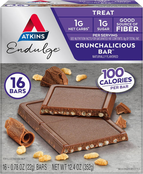 Atkins Endulge Treat, Crunchalicious Bar - 1g Net Carbs, 1g Sugar - Keto Friendly, 16 Count