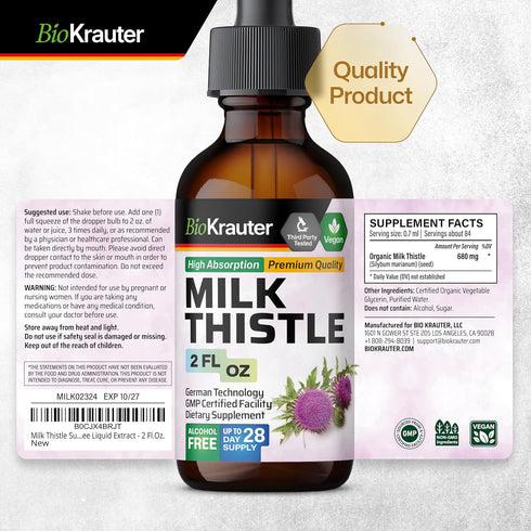Organic Milk Thistle Tincture - 2 Fl. Oz. Liquid Supplement for Liver Cleanse, Detox & Repair - Vegan, Sugar &