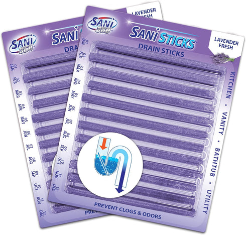 SANI 360° Sani Sticks Drain Cleaner and Deodorizer, Enzyme Pipe Cleaners for Sinks, Bathtub Drains, Septic Tanks, 24