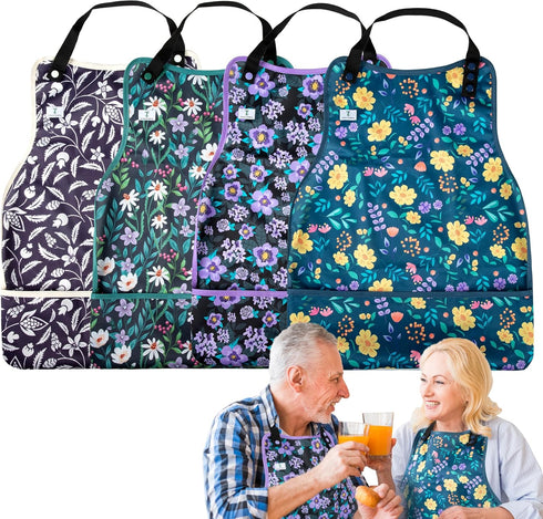 Adult Bibs with Crumb Catcher for Men,4 Pack Adjustable Bibs for Eating,Waterproof