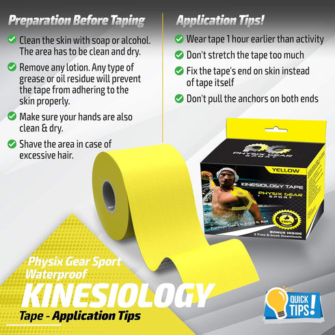 Physix Gear Cotton Kinesiology Tape Roll 16ft, Latex-Free Athletic Tape for Muscles/Joints, Waterproof