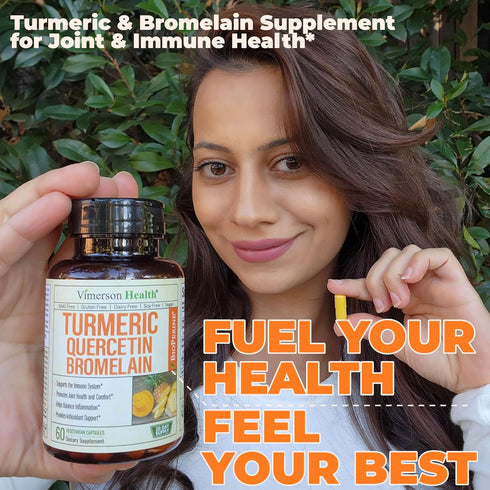 Immune 60 500mg Quercetin with Bromelain Turmeric Curcumin Supplement Allergy Relief, & Joint Support Organic Turmeric