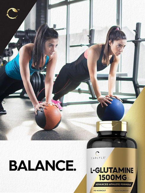 Carlyle L Glutamine Capsules | 1500mg | 240 Count | Non-GMO, Gluten Free Supplement | Advanced Athlete Formula, Pre and