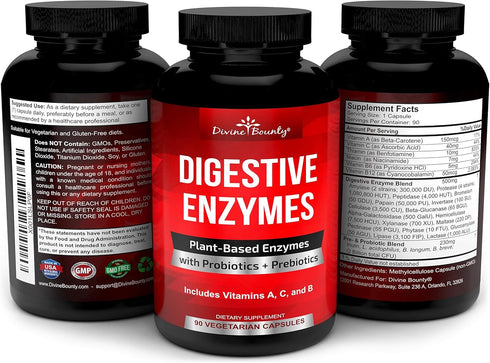 Digestive Enzymes with Probiotics & Prebiotics, 90 Vegetarian Capsules for Healthy Digestive Tract
