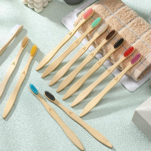 Sieral 60 Pcs Bamboo Toothbrushes, Extra Soft Bristle, Individually Wrapped Natural Toothbrush for Kids and Adults