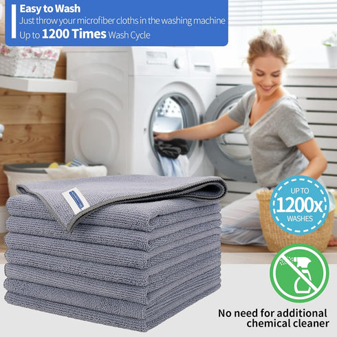 Premium Microfiber Cleaning Cloth, 8 Pack, Lint-Free 300GSM Ultra Absorbent Towels for Household Kitchen (Grey)