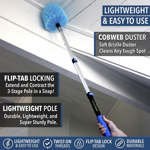 EVERSPROUT Cobweb Duster and Extension-Pole Combo, 1.5-to-3 Foot, 8-10 Ft Reach, Soft Bristles, Lightweight