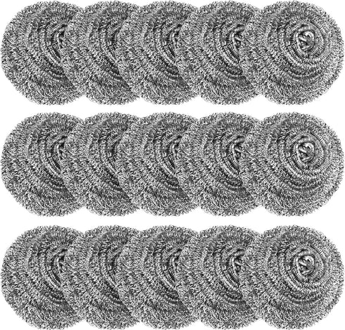 15 Pack Steel Wool Scrubber - Heavy Duty Stainless Steel Scrubbers for Cleaning Dishes, Pots, Pans, Bathroom, Oven