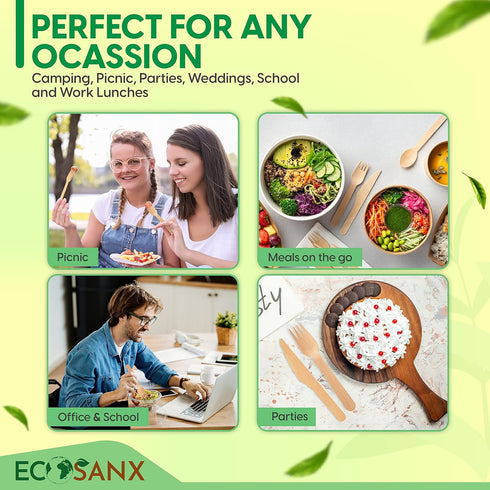 120 PCs Wooden Cutlery Set, 6.5" Compostable Utensils, Biodegradable Bamboo Utensils for Outdoor and Parties