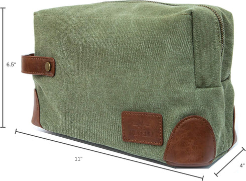 Vetelli Vintage Canvas Toiletry Bags, Waterproof Dopp Kits for Travel (Marco, Green)