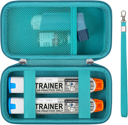 Hard Carrying Case for 2 EpiPen's or Auvi-Q, Medical Travel Case with Mesh Pockets for Inhaler and Eye Drops
