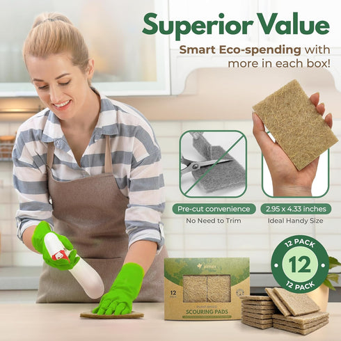 Biodegradable Scrubbing Pads for Dishes - Pack of 12 Coconut Fiber Non-Scratch Scouring Pads