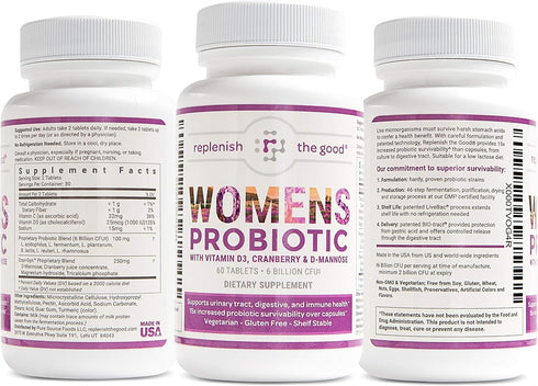 Probiotics for Women - Supports Digestive & Vaginal Health with D3, Prebiotics & Cranberry - 60 Count