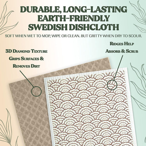 FEBU Swedish Dishcloths for Kitchen, 5 Pack Vintage Reusable Paper Towels