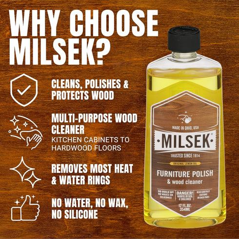 Milsek Furniture Polish & Wood Cleaner with Lemon Oil - 12 Fl Oz (Pack of 6) for Home Improvement