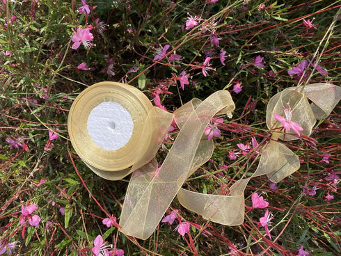 1.5 Inches Wide Sheer Organza Chiffon Ribbon for Gift Wrapping Bouquet Crafts,50 Yards/Roll (Gold)