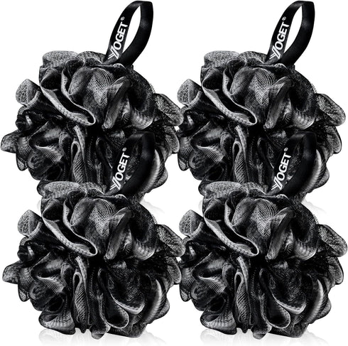 Yoget Bath Loofah Sponge, 4 Pack Black 60G Shower Mesh Ball Soft Pouf Body Scrubber for Exfoliating Skin
