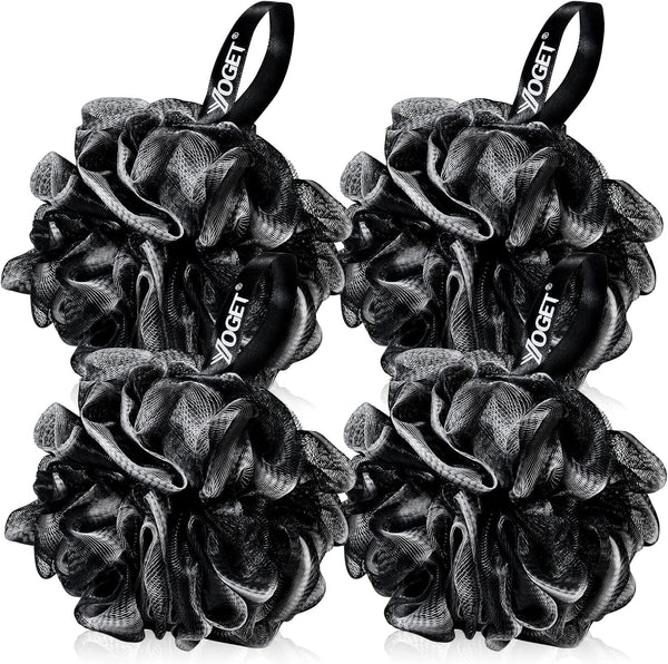 Yoget Bath Loofah Sponge, 4 Pack Black 60G Shower Mesh Ball Soft Pouf Body Scrubber for Exfoliating Skin