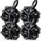 Yoget Bath Loofah Sponge, 4 Pack Black 60G Shower Mesh Ball Soft Pouf Body Scrubber for Exfoliating Skin