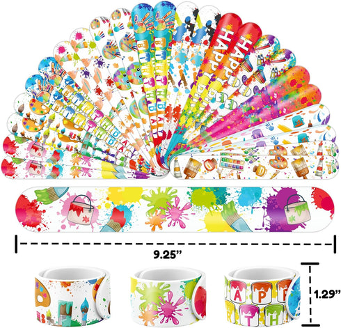 48PCS Art Party Favors: 24 Tattoos, 24 Slap Bracelets, Themed Birthday Supplies, Gifts for Girls Boys