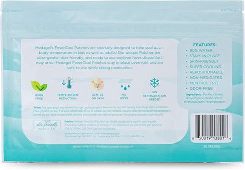 FeverCool Patches, Cooling Patches for Fever, Migraine & Headache Relief, Made in The USA, 1 Pack (4 x Patch)