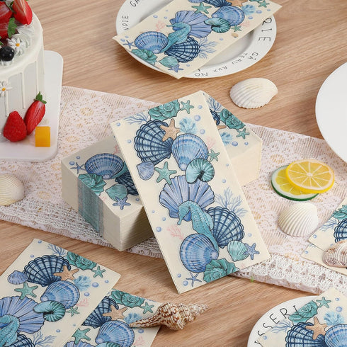 Jingmore 100 Summer Pcs Coastal Ocean Paper Napkins Disposable Guest Towels for Bathroom Beach Paper Hand Towels Bulk