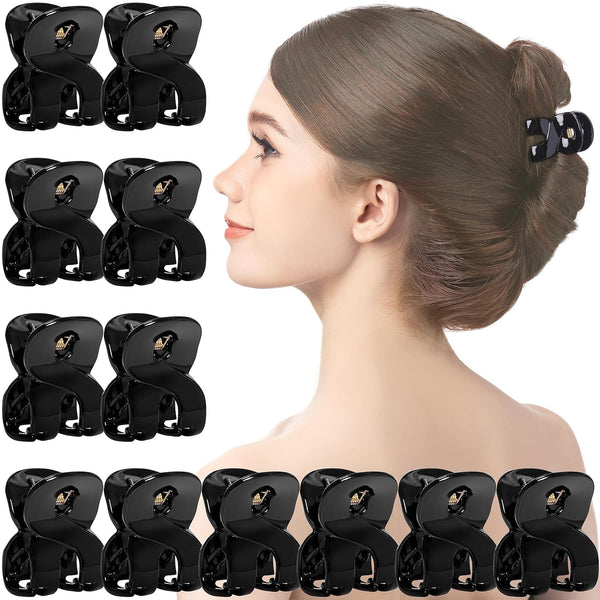 RC ROCHE ORNAMENT 12 Pcs Womens Hair Fang Claw Clip, Small Black, Strong Hold, No Slip Grip, Durable Beauty Accessory