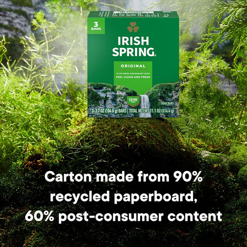Irish Spring Bar Soap for Men, Original Clean, 3.7 Ounce - 3 Count (Pack of 8), Mild for Skin, Recyclable Carton
