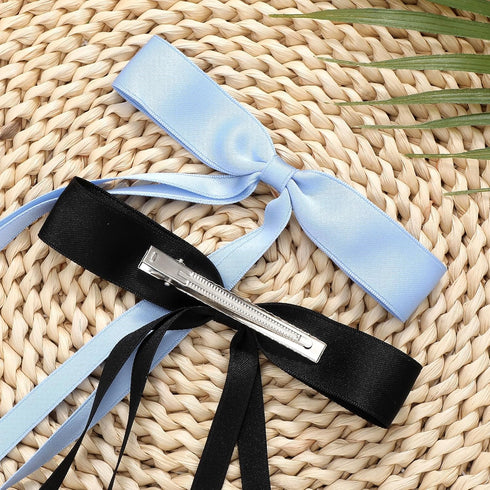12 PCS Hair Bows for Women, Hair Ribbon with Long Tail Bowknot Clips for Women Girls, Bow Accessories