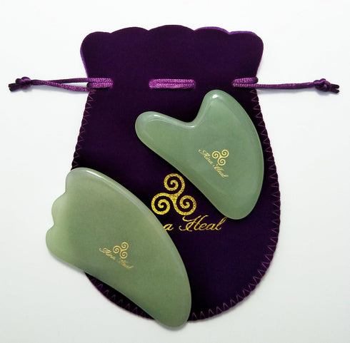 Set of 2 Gua Sha Facial Massagers, Jade Stone Skincare Tools for Excellent Massage and Relaxation