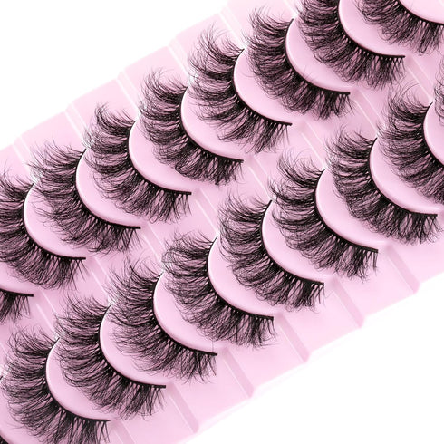 wiwoseo Lashes Natural Look Eyelashes - 3D Thick Volume D Curl Wispy Fake Eyelashes, 10 Pairs Pack