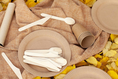 KingSeal Bulk Pack of 25 FSC Certified Disposable Wood Cutlery Kits - Spoon, Fork, Knife with Bleach-Free Napkin