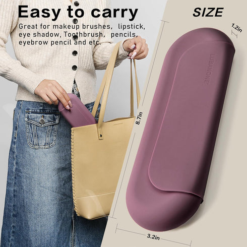 Magnetic Closure Makeup Brush Holder - Silicone Organizer for Travel Essentials, Grape Purple