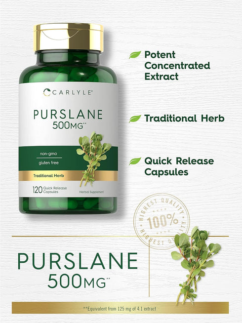 Carlyle Purslane Capsules | 500mg | 120 Count | Portulaca Oleracea Extract | Non-GMO, Gluten Free