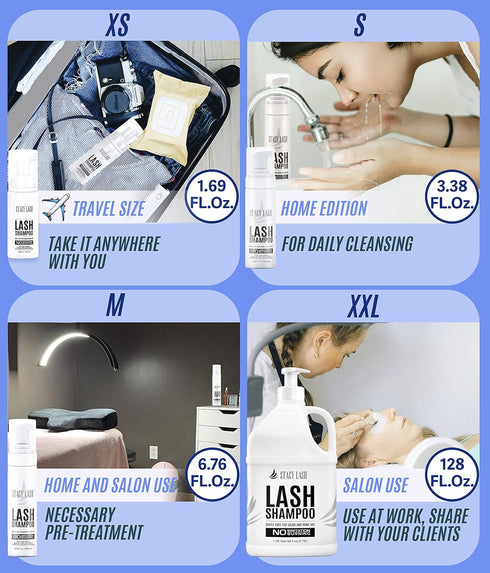 STACY LASH Eyelash Extension Shampoo + Brush, 3.38 fl.oz / 100ml Eyelid Foaming Cleanser for Extensions & Natural Lashes