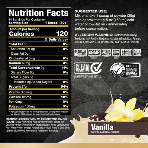 ALLMAX ISOFLEX Whey Protein Isolate, Vanilla, 1 lb, 27 Grams Protein Per Scoop, Zero Fat & Sugar