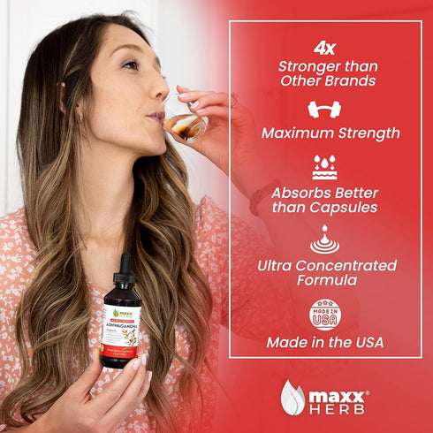 Immune 4 Oz (60 Maxx Herb Ashwagandha Extract Max Strength Liquid Tincture Absorbs Better Than Capsules or Powder