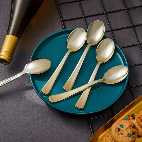 N9R 72Pcs Gold Plastic Spoons, Heavy Duty Disposable Cutlery for Parties