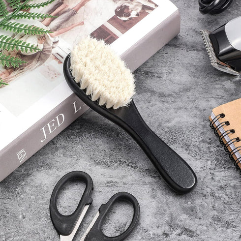 Shappy 2 Pieces Barber Fade Brush and Neck Duster Cleaning Grooming Tool with Wooden Handle (Black)