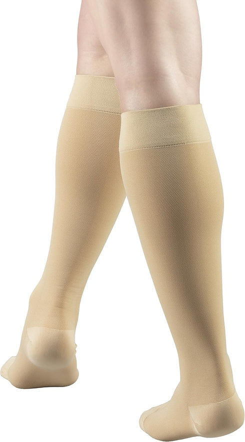 Truform 15-20 mmHg Compression Stockings - Knee High Length, Closed Toe, Beige, Medium for Men and Women