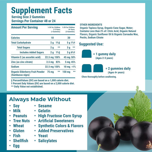 Hyland's Naturals Kids Organic Elderberry Plus Gummies, Organic Black Elderberry with ZINC and Vitamin C, Immune Support for Children, 48 Vegan Gummies