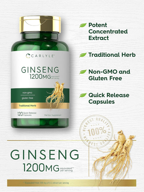 Carlyle Ginseng | 120 Capsules, 1,200mg, Non-GMO, Gluten Free Supplement