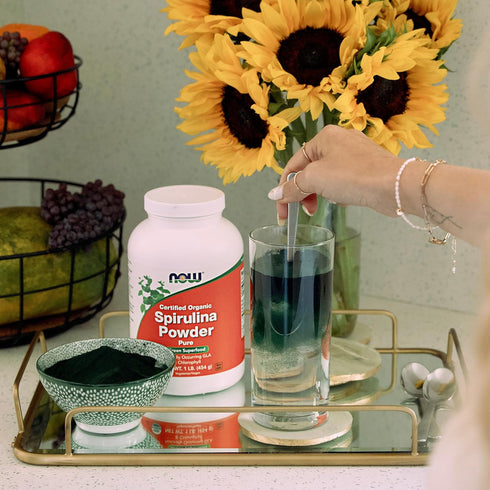 NOW Supplements Certified Organic Spirulina Powder - Rich in Beta-Carotene and B-12, 1-Pound