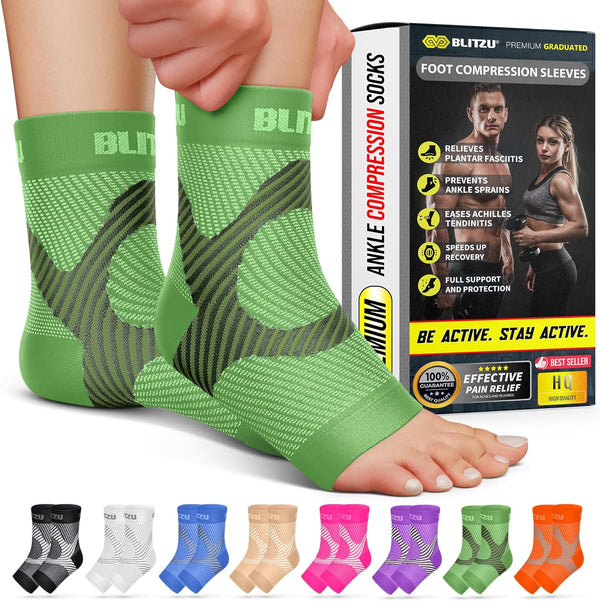 BLITZU Compression Socks - For Plantar Fasciitis, Achilles Tendonitis Relief, Ankle Compression Sleeve for Sports, Gym,