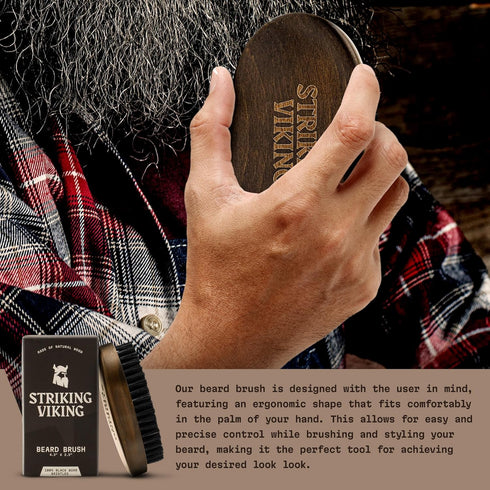 Striking Vikings Boar Bristle Beard Brush, 4.2" Ergonomic Design for Men’s Grooming & Beard Care